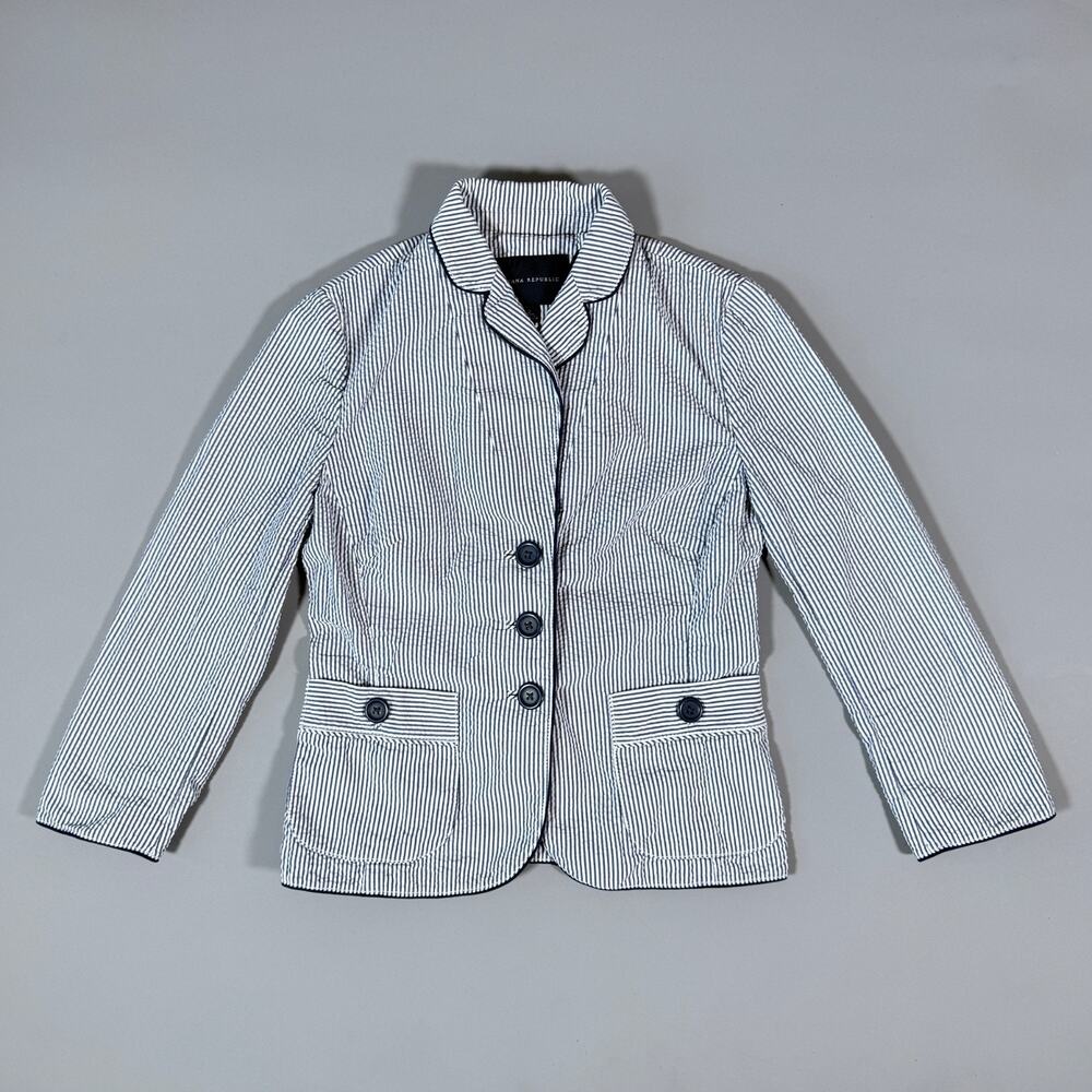 Banana Republic 2 women’s white/blue striped unlined blazer suit jacket cotton